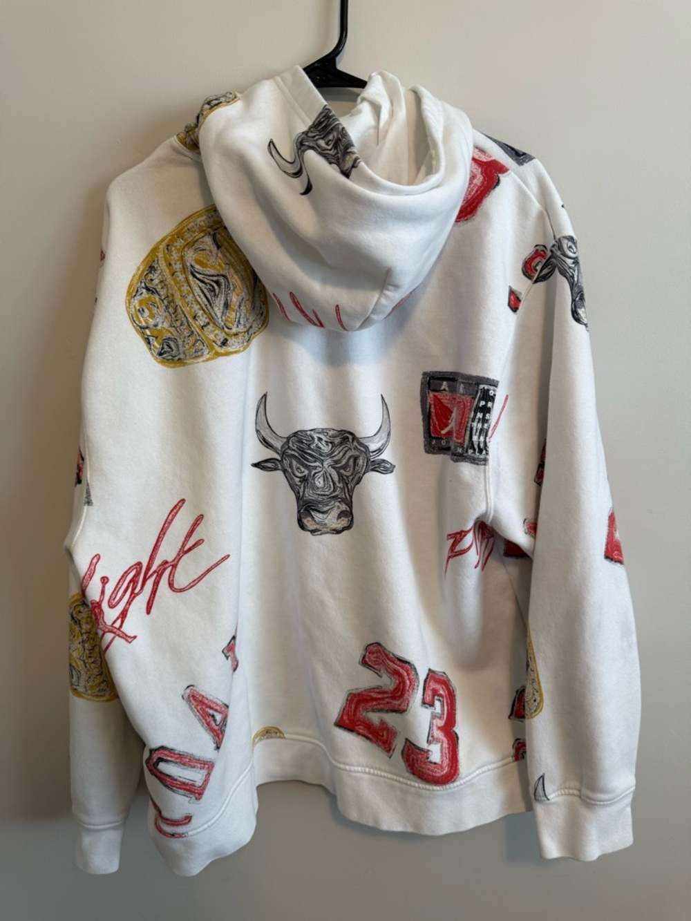 Air Jordan Hooded Sweatshirt Men All Over Print Flight Basketball Bulls White XL - Picture 6 of 9